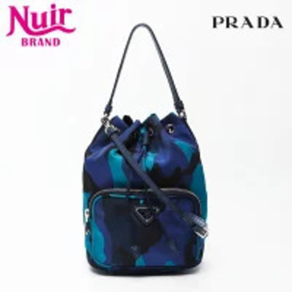 Prada Triangle Logo Camo Shoulder Bag Navy Blue
